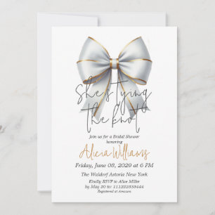 Tying the Knot Gold White Bow Bridal Shower Invitation
