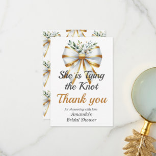 Tying the Knot Gold White Bow Floral Bridal Shower Thank You Card