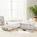 "Tying the Knot" Illustrated Wedding Gift Wrap<br><div class="desc">Celebrate the happy couple with a gift wrapped in pure joy! This charming wrapping paper features a delightful array of hand-drawn wedding elements – from sparkling rings and celebratory champagne to sweet wedding cakes and fluttering doves. The simple black outlines on a crisp white background give it a fresh, modern...</div>