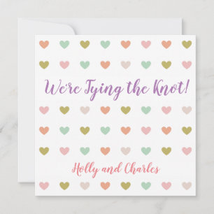 "Tying the Knot" Invitation with Pastel Hearts