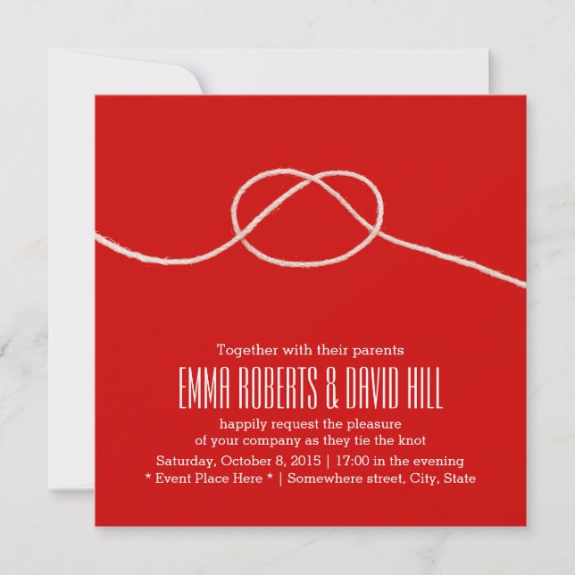 Tying the Knot Love Big Red Wedding Invitation (Front)