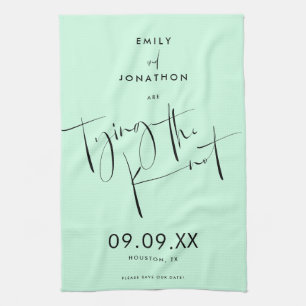 Tying the Knot Mint Green Script Save the Date Tea Towel