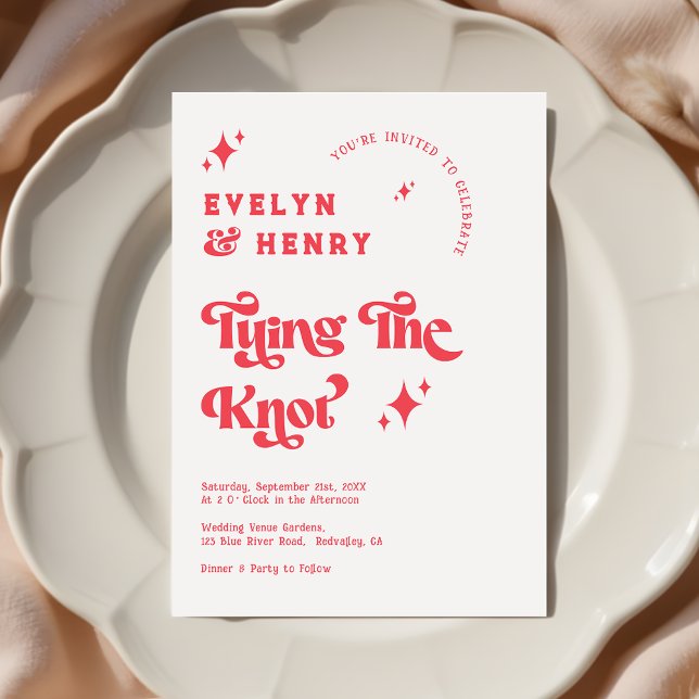 Tying the knot Modern Retro Script Wedding Invitation (Creator Uploaded)