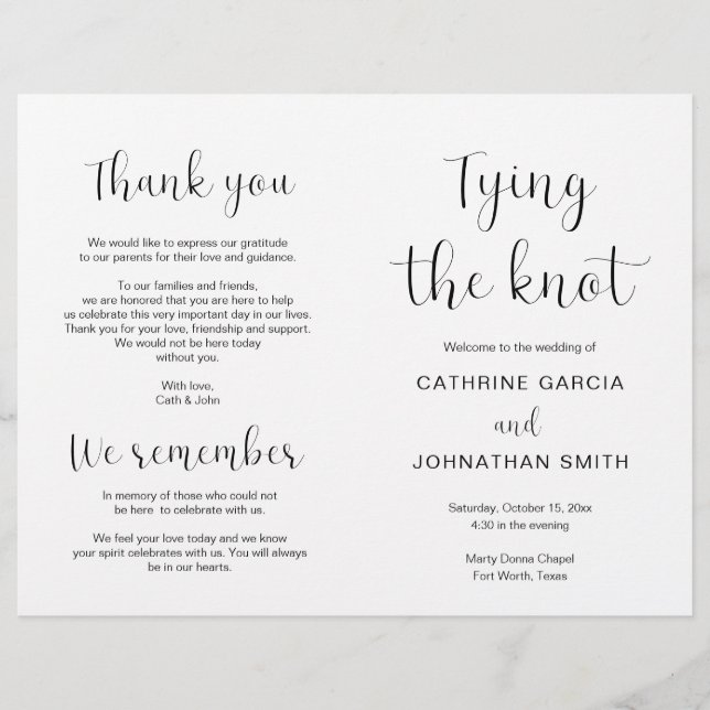 Tying the knot, Modern Wedding Foldable Program (Front)