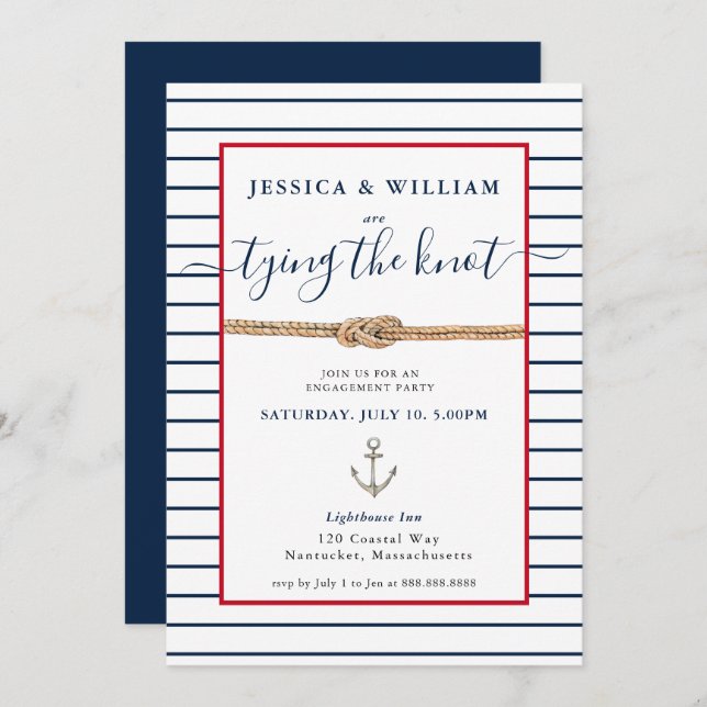 Tying the knot nautical Engagement party  Invitation (Front/Back)