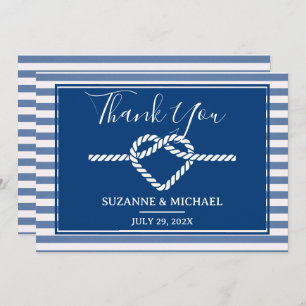 Tying the Knot Nautical Stripes Navy Blue Wedding Thank You Card