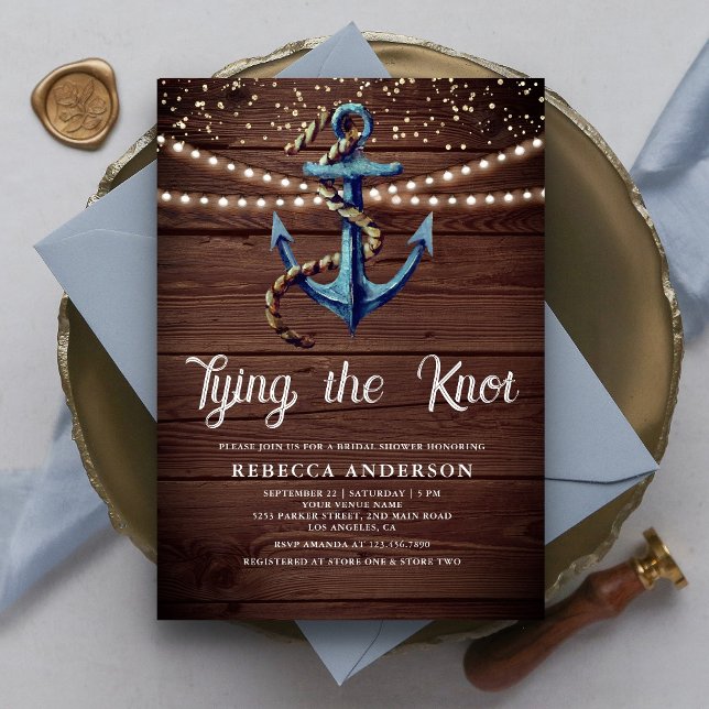 Tying the Knot Navy Blue Anchor Bridal Shower Invitation (Creator Uploaded)