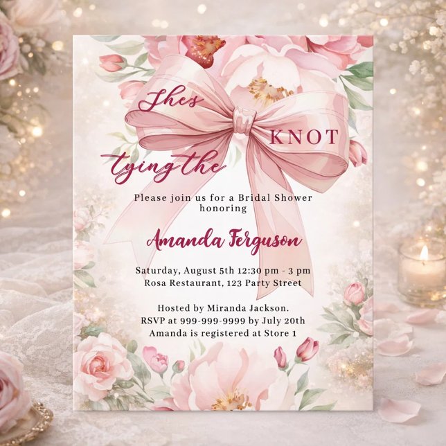 Tying the knot pink bow Bridal Shower invitation (Creator Uploaded)