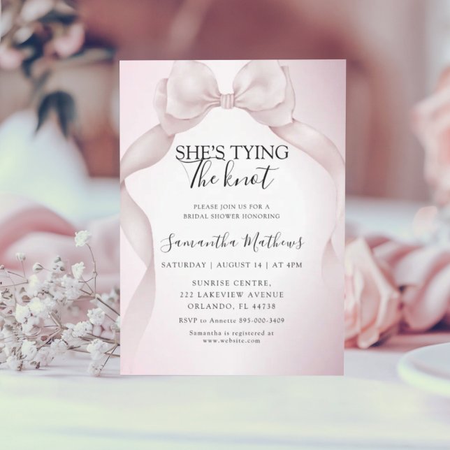 Tying the Knot Pink Bow Bridal Shower Invitation (Creator Uploaded)