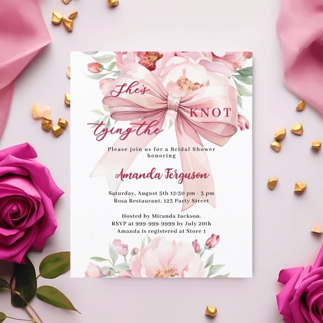 Tying the knot pink bow Bridal Shower invitation (Creator Uploaded)