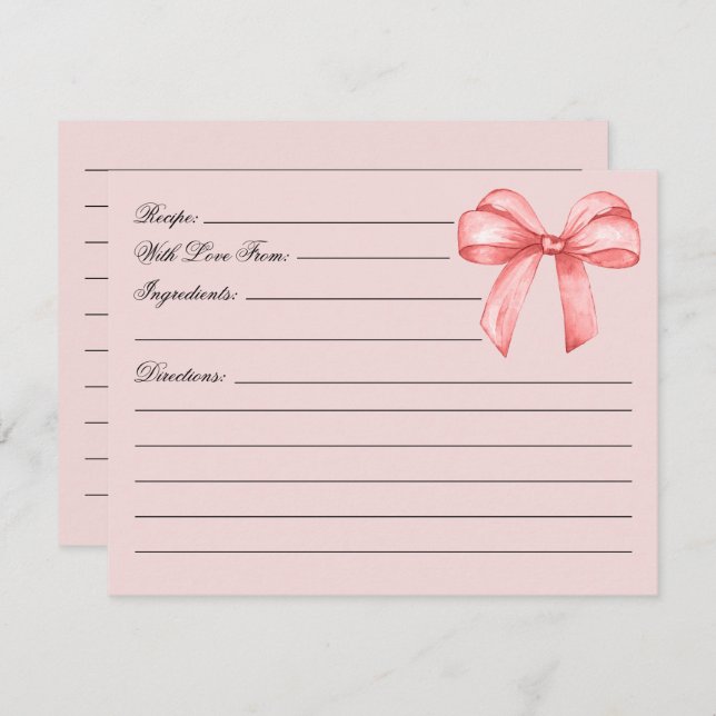 tying the knot pink bow Bridal Shower Recipe  Enclosure Card (Front/Back)