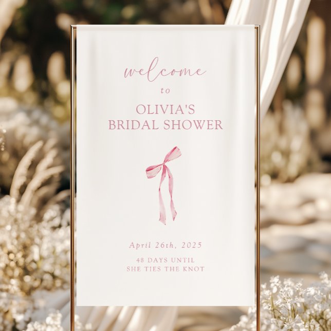 Tying the Knot Pink Bow Bridal Shower Welcome Banner (Creator Uploaded)