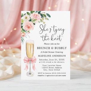 Tying the Knot Pink Bow Floral Bridal Brunch Invitation