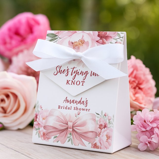 Tying the knot pink florals bow Bridal Shower Favour Box (Creator Uploaded)
