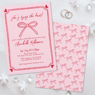 Tying The Knot Pink Hand Drawn Bow Bridal Shower Invitation
