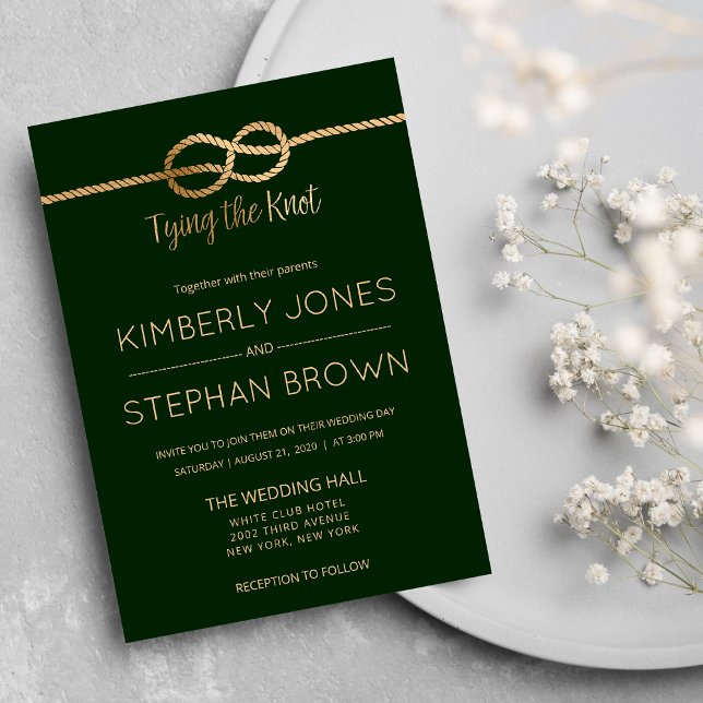 Tying the Knot Quote Mod Forest Green Gold Wedding Invitation (Tying the Knot Quote Mod Forest Green Gold Wedding )