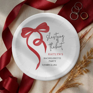 Tying the Knot Red Coquette Bow Bachelorette Party Paper Plate