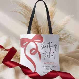Tying the Knot Red Coquette Bow Bachelorette Party Tote Bag