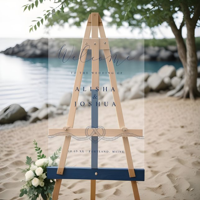 Tying The Knot Rope Heart Nautical Navy & White Fo Acrylic Sign (Tying The Knot Rope Heart Nautical Navy & White Fo Acrylic Sign)