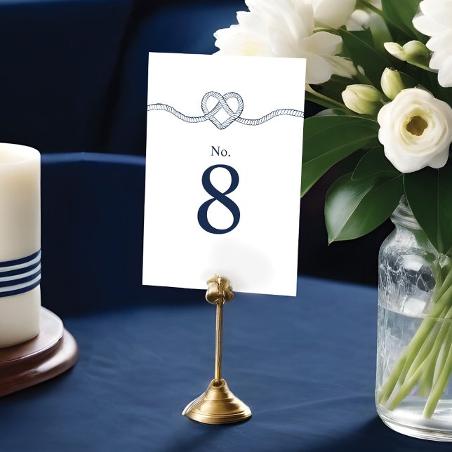 Tying The Knot Rope Heart Nautical White & Navy Table Number (Tying The Knot Rope Heart Nautical White & Navy Table Number)