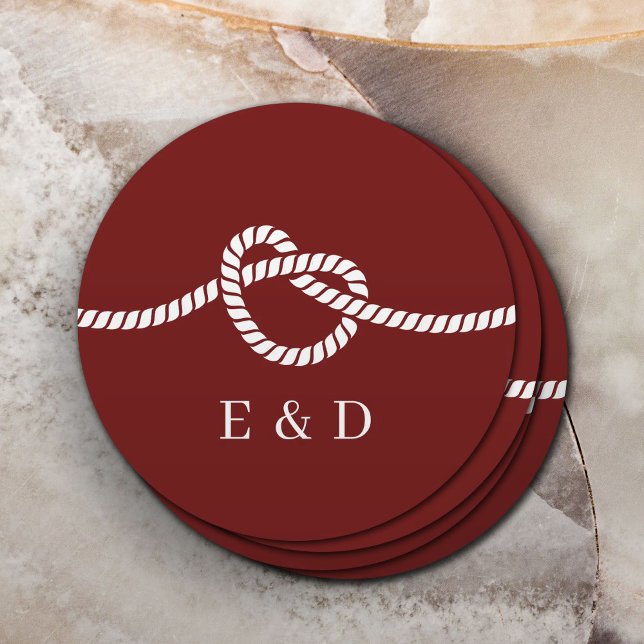 Tying the Knot Rope Heart Red Wedding Round Paper Coaster (Creator Uploaded)