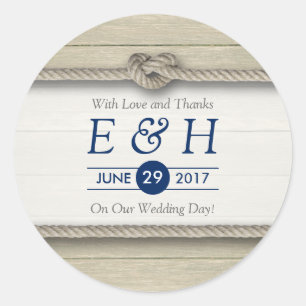 Tying The Knot Rustic Beach Wedding Favour Classic Round Sticker