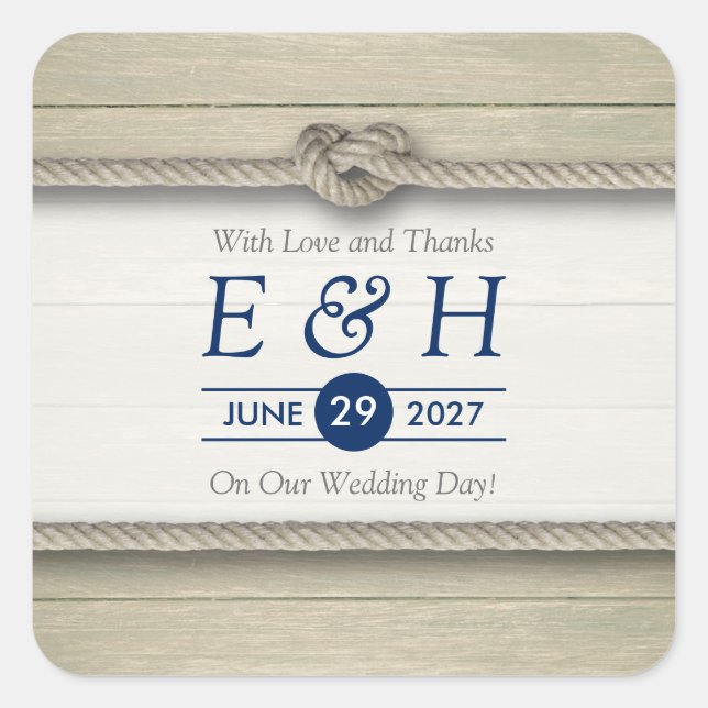 Tying The Knot Rustic Beach Wedding Favour Square Sticker (Front)