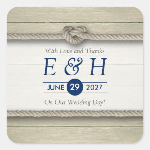 Tying The Knot Rustic Beach Wedding Favour Square Sticker