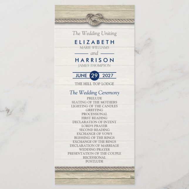 Tying The Knot Rustic Beach Wedding Program (Front)