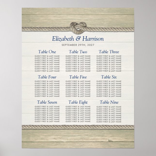 Tying The Knot Rustic Beach Wedding Seating Chart (Front)