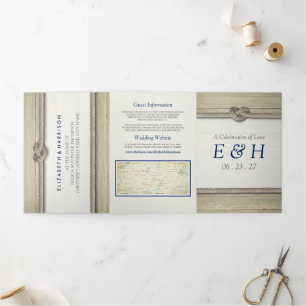 Tying The Knot Rustic Beach Wedding Suite Tri-Fold Invitation