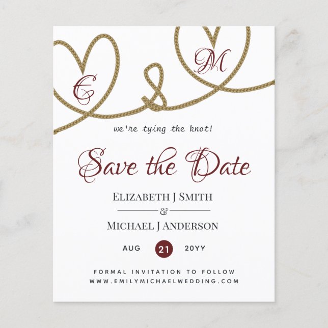 Tying the Knot Save The Date Modern Burgundy Red (Front)