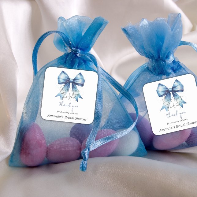 Tying the Knot Something Blue Bow Bridal Shower Square Sticker (Creator Uploaded)