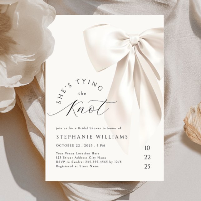 Tying the Knot White Bow Bridal Shower Invitation (Creator Uploaded)