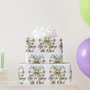 Tying the Knot White Bow Floral Bridal Shower Wrapping Paper