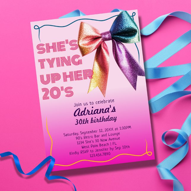 Tying Up Her 20s Retro 90s 30th Birthday Party Invitation (Creator Uploaded)