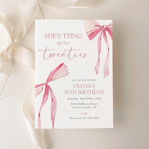 Tying Up Her Twenties Coquette Bow 30th Birthday Invitation