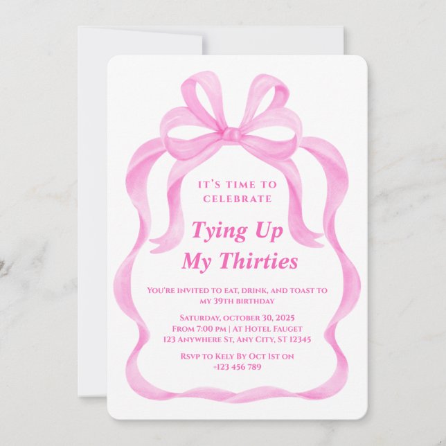 Tying Up My Thirties Birthday Invitation (Front)