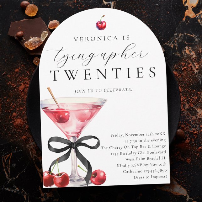 Tying Up My Twenties Cherry Martini 30th Birthday Invitation (Creator Uploaded)
