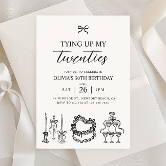Tying Up My Twenties Coquette Bow 30th Birthday Invitation