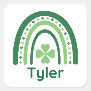 Tyler Name Clover Boho Rainbow Square Sticker