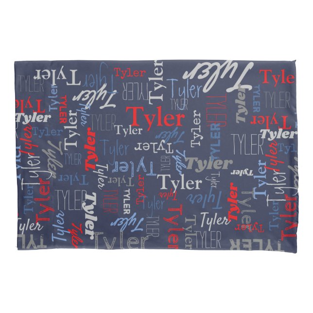 Tyler personalised name red blue grey  pillowcase (Front)