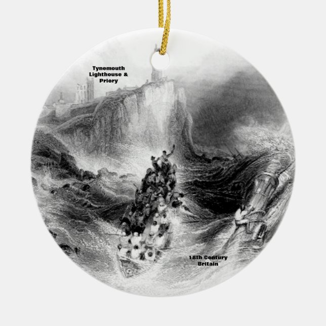 Tynemouth Lighthouse and Harbour Ceramic Ornament (Front)