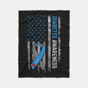 Type 1 Diabetes Awareness American Us Flag Blue Ri Fleece Blanket