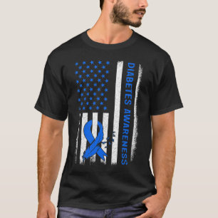 Type 1 Diabetes Awareness American Us Flag Blue Ri T-Shirt