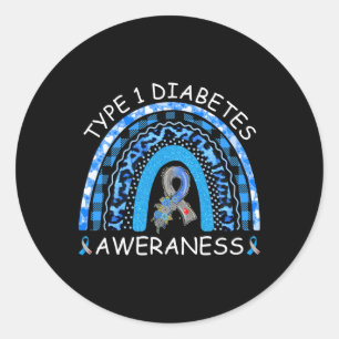 Type 1 Diabetes Awareness Bleached Rainbow Blue Ri Classic Round Sticker
