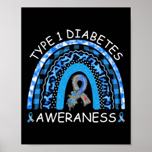 Type 1 Diabetes Awareness Bleached Rainbow Blue Ri Poster