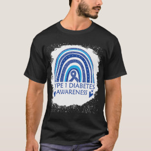 Type 1 Diabetes Awareness Bleached Rainbow Blue Ri T-Shirt