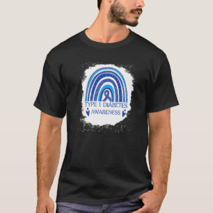 Type 1 Diabetes Awareness Bleached Rainbow Blue Ri T-Shirt