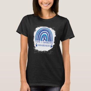 Type 1 Diabetes Awareness Bleached Rainbow Blue Ri T-Shirt